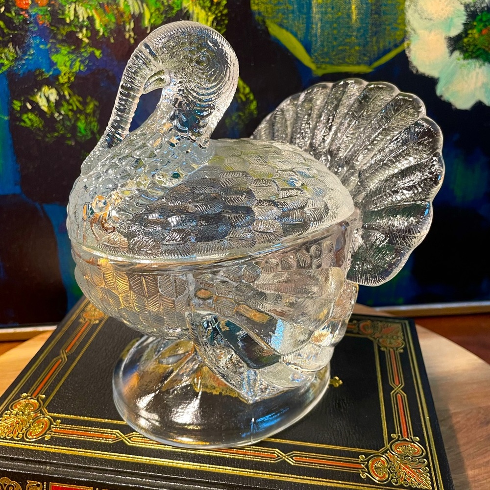 Vintage L.E. Smith Clear Glass Turkey Candy Dish